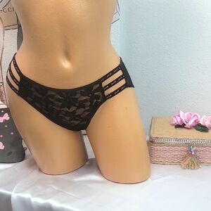 2003 VICTORIA'S SECRET PINK Black Strappy Lace  Panties NWT